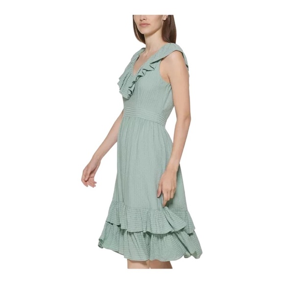CALVIN KLEIN Ruffled V-Neck Midi Dress NWT - Picture 1 of 6